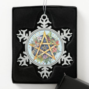 Yule Tree Winter Solstice Floral Wicca Pentacle Tin Sneeuwvlok Ornament