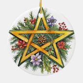 Yule Tree Winter Solstice Greenery Wicca Pentacle Keramisch Ornament (Achterkant)