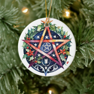 Yule Tree Winter Solstice Holly Wicca Pentacle Keramisch Ornament
