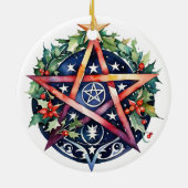 Yule Tree Winter Solstice Holly Wicca Pentacle Keramisch Ornament (Achterkant)
