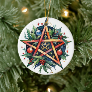 Yule Tree Winter Solstice Holly Wicca Pentacle Keramisch Ornament