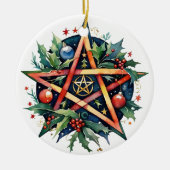 Yule Tree Winter Solstice Holly Wicca Pentacle Keramisch Ornament (Voorkant)