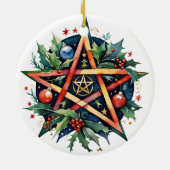 Yule Tree Winter Solstice Holly Wicca Pentacle Keramisch Ornament (Achterkant)