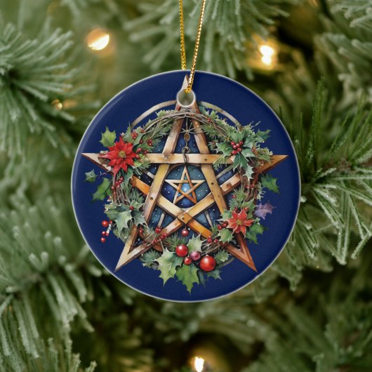 Yule Tree Winter Solstice Holly Wicca Pentacle Keramisch Ornament (Boom)