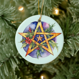 Yule Tree Winter Solstice Holly Wicca Pentacle Keramisch Ornament