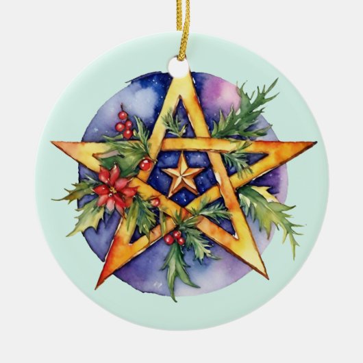 Yule Tree Winter Solstice Holly Wicca Pentacle Keramisch Ornament (Voorkant)