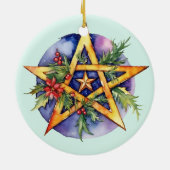 Yule Tree Winter Solstice Holly Wicca Pentacle Keramisch Ornament (Achterkant)
