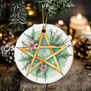 Yule Tree Winter Solstice Monogram Wicca Pentacle Keramisch Ornament