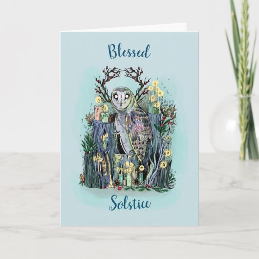 Yule Winter Solstice Barn Owl met looppas Kaart (Voorkant)