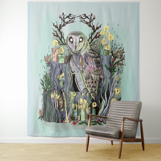 Yule Winter Solstice Barn Owl met looppas Wandkleed (In situ)