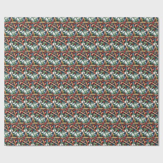 Yule Winter Solstice Greenery Wiccan Pentacle Cadeaupapier (Vlak)