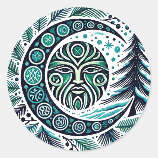 Yule Winter Solstice Greenman Ronde Sticker (Voorkant)