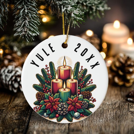 Yule Winter Solstice Poinsettia & Greenery Wicca Keramisch Ornament