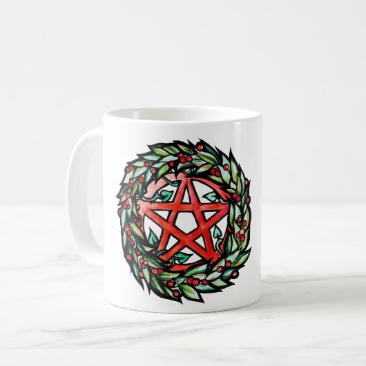 Yule Wreath Pentacle Pagan Pentagram Holiday Koffiemok (Voorkant links)