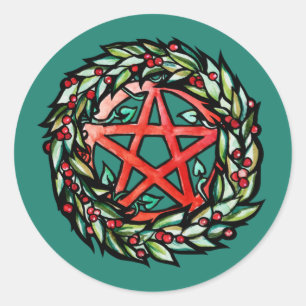Yule Wreath Pentacle Pagan Pentagram Holiday Ronde Sticker