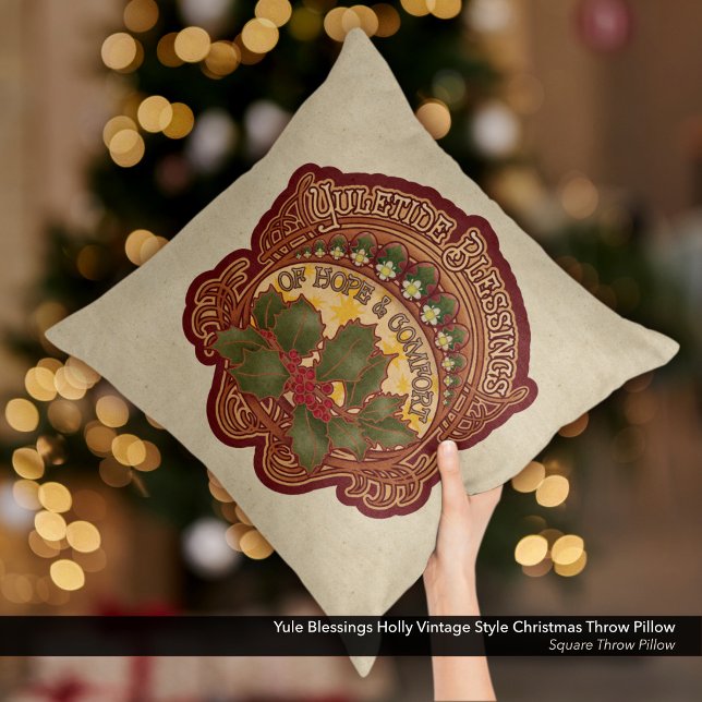 Yule Zegeningen Holly  Stijl Kerstmis Kussen (Yule Blessings Holly Vintage Style Christmas Throw Pillow)