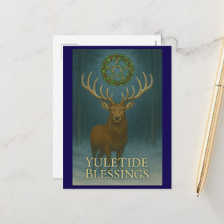 Yuletide Blessings Stag Holiday Postcard Feestdagenkaart