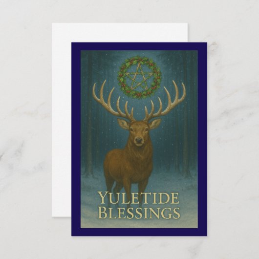 Yuletide Blessings Stag Invitation Card (Devant / Derrière)