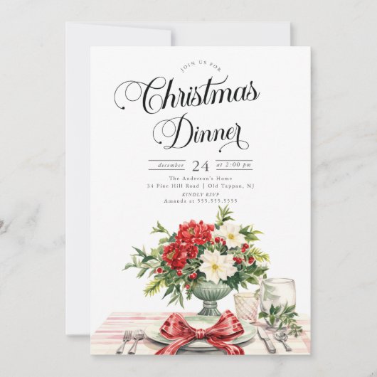 Yuletide Elegance Kerstdiner Kaart (Voorkant)
