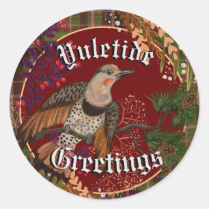 Yuletide Greetings Northern Flicker Ronde Sticker
