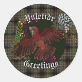 Yuletide Greetings Paarse Finch Ronde Sticker (Voorkant)