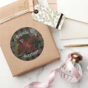Yuletide Greetings Paarse Finch Ronde Sticker