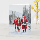 Yuletide Ride Waterverf Santa Westerne Kerst Kaart (Gele Bloem)