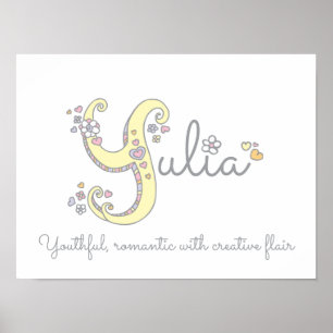 Yulia naam en betekenis Doodle initiaal kunstposte Poster
