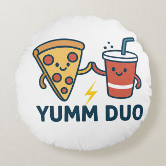 Yumm Duo Pizza en Soda Schattigee Cartoon Rond Kussen