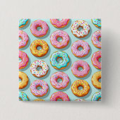 Yummy cream donuts blue vierkante button 5,1 cm (Voorkant)