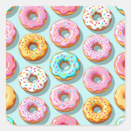 Yummy cream donuts blue vierkante sticker