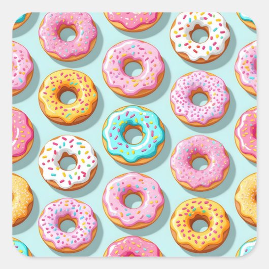 Yummy cream donuts blue vierkante sticker (Voorkant)