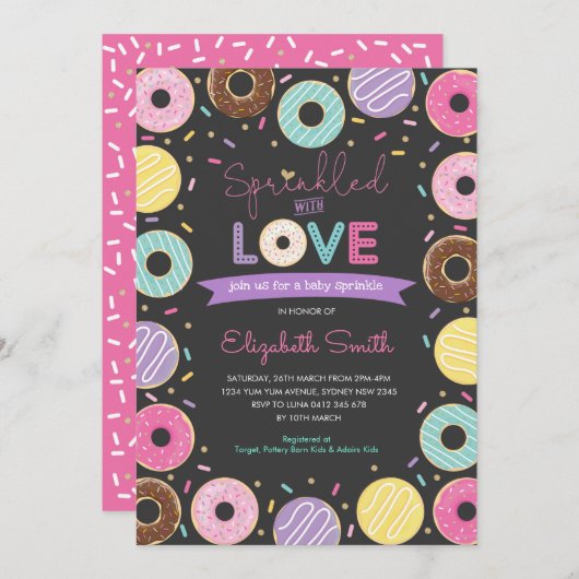 Yummy Doughnuts Girl Baby Sprinkle Chalkboard Kaart (Voorkant / Achterkant)