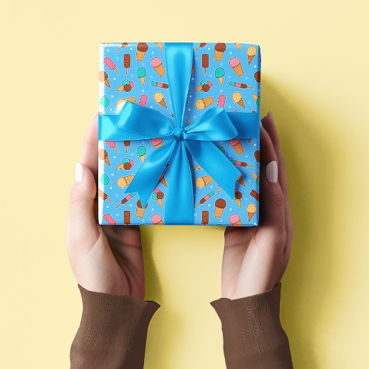 Yummy Ice Cream Pattern | Blauw Cadeaupapier
