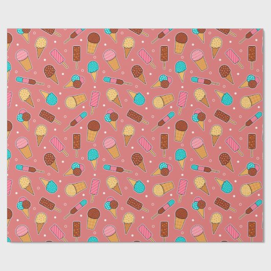 Yummy Ice Cream Pattern | Donkerroze Cadeaupapier (Vlak)