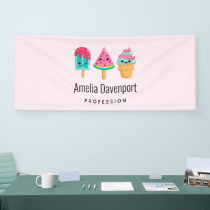 Yummy Ice Cream Trio Summer Vibe Business Spandoek