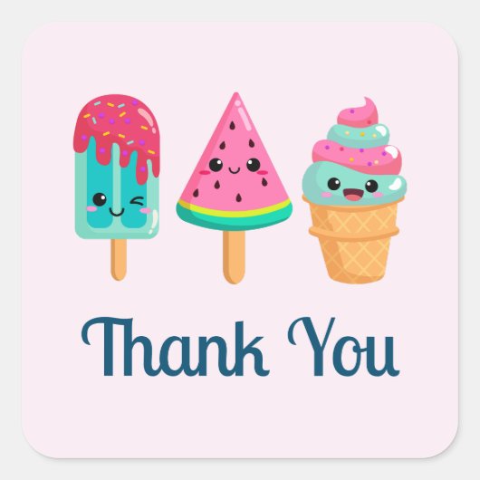 Yummy Ice Cream Trio Zomer Vibe Bedankt Vierkante Sticker (Voorkant)