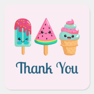 Yummy Ice Cream Trio Zomer Vibe Bedankt Vierkante Sticker