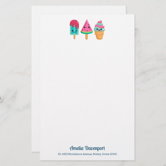 Yummy Ice Cream Trio Zomer Vibe Briefpapier (Voorkant / Achterkant)