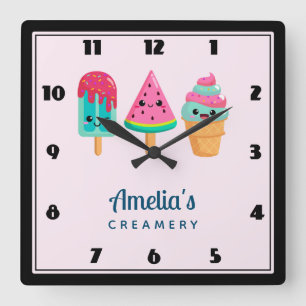 Yummy Ice Cream Trio Zomer Vibe Business Keuken Vierkante Klok