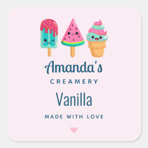 Yummy Ice Cream Trio Zomer Vibe Keuken Business Vierkante Sticker