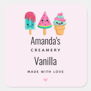 Yummy Ice Cream Trio Zomer Vibe Keuken Business Vierkante Sticker