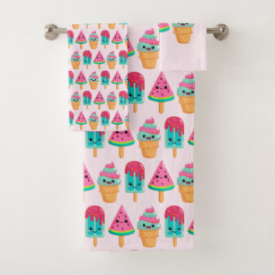 Yummy Ice Cream Trio Zomer Vibe Patroon Bad Handdoek