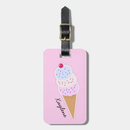 Yummy Icecream Cone Gepersonaliseerd Bagagelabel (Voorkant verticaal)