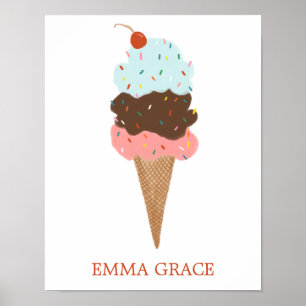 Yummy Kleurrijke Ice Cream Cone Triple Scoop CUSTO Poster
