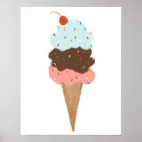 Yummy Kleurrijke Ice Cream Cone Triple Scoop Schat