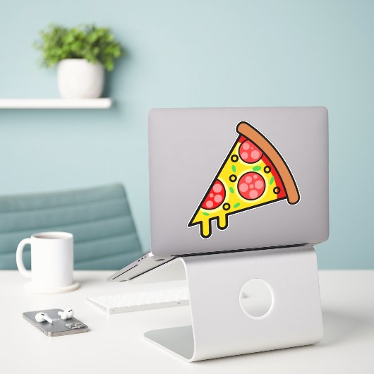Yummy Pizza Slice Sticker (Laptop op bureau)