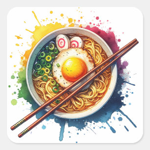 Yummy Ramen noedels en eetstokjes Vierkante Sticker