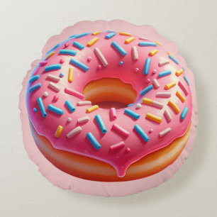 Yummy Roze Donut met Sprinkles Stickers Rond Kussen