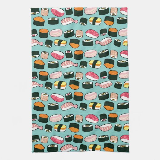 Yummy Sushi Fun Illustrated Pattern Theedoek (Verticaal)